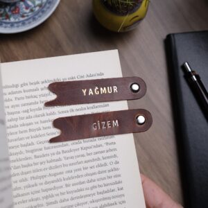 El Yapımı Hakiki Deri Yan Kitap Ayracı Seti - 2'li Takım (Kişiselleştirilebilir)